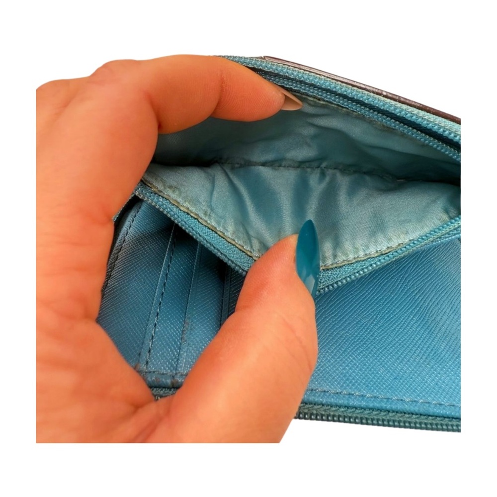 Coach Teal Blue Leather Turnlock Wristlet Wallet Zip Around ID Window - Picture 11 of 13